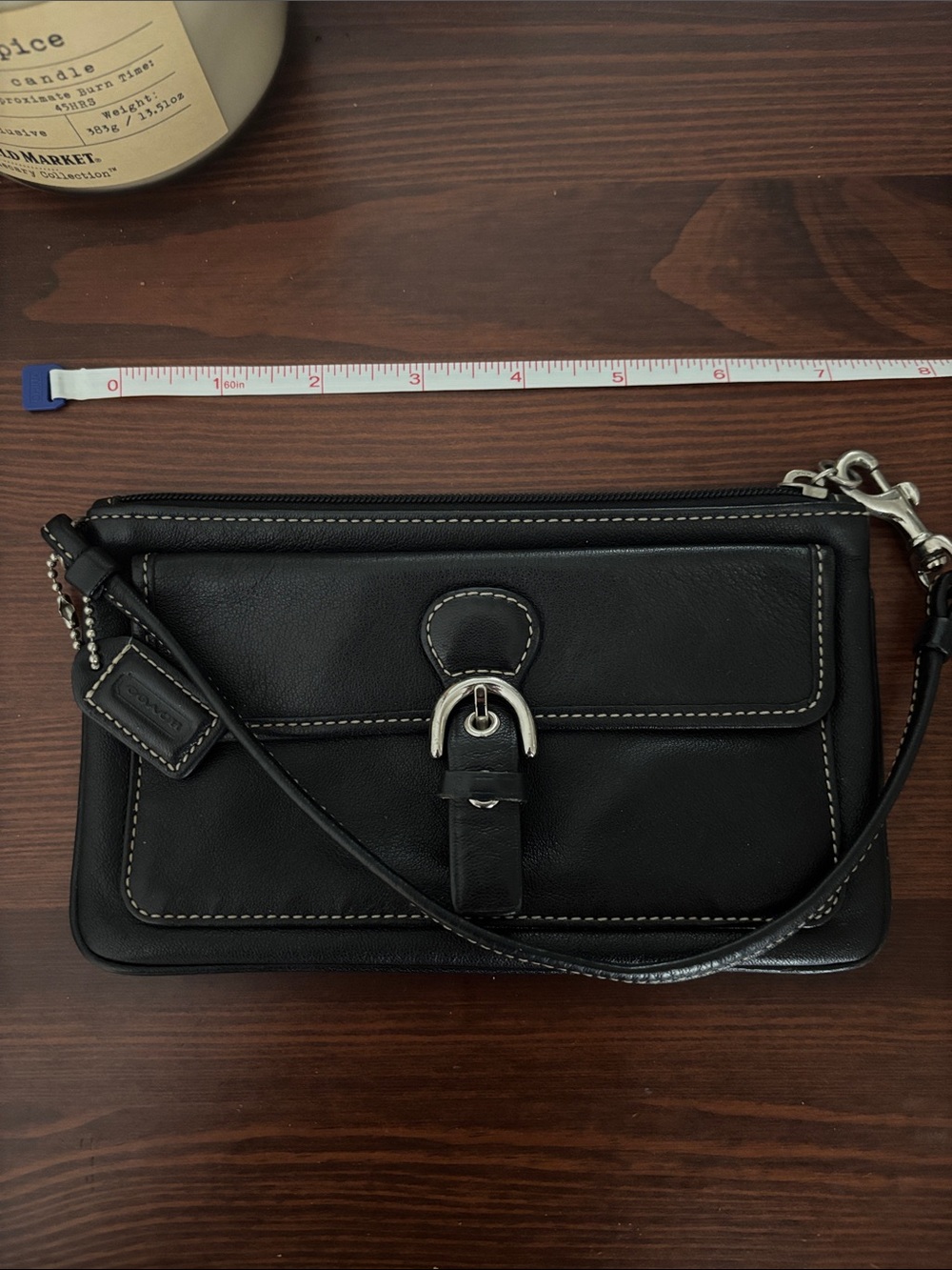 Coach Black Leather Wristlet with Silver Buckle